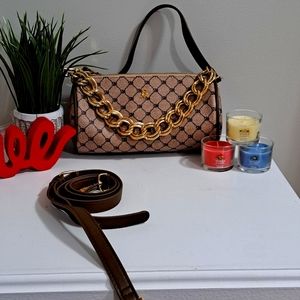 STEVE MADDEN MINI BROWN SIGNATURE LEATHER DUFFLE BAG